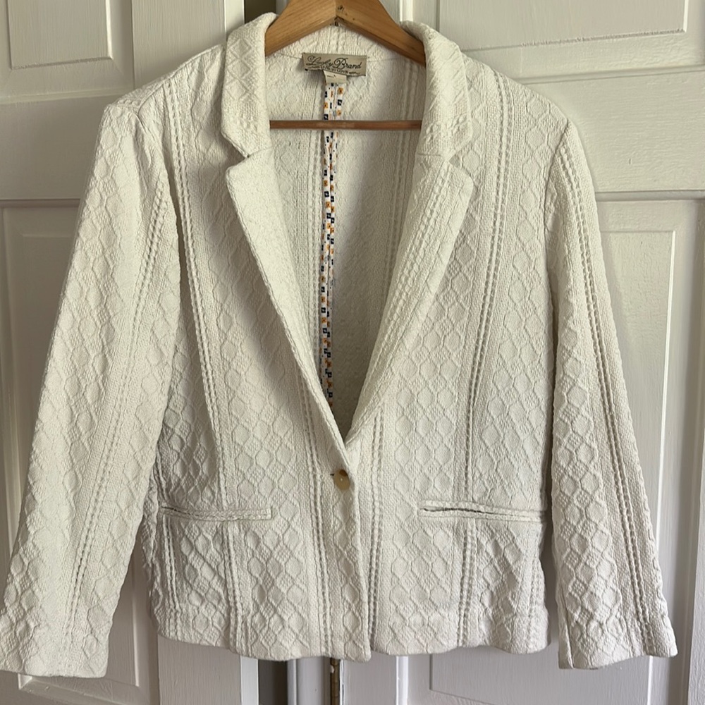 Lucky Brand Ivory Textured Cotton Spring/Summer Blazer- size L, like new!